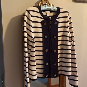 Chico's Striped Navy and White Cardigan Size 2 Medium